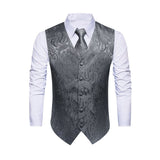 Paisley Floral 3pc Suit Vest Set - GREY