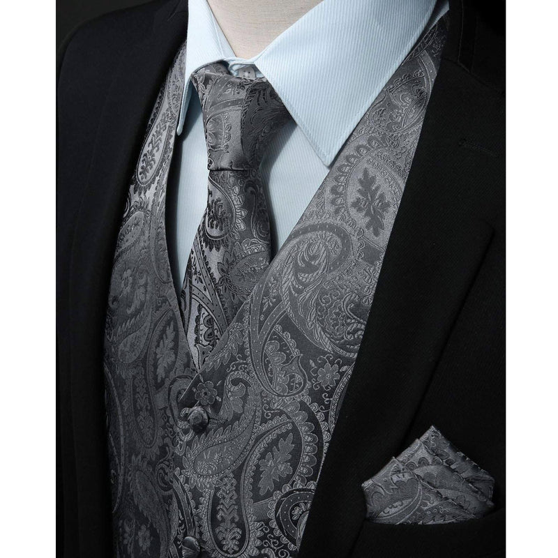 Paisley Floral 3pc Suit Vest Set - GREY