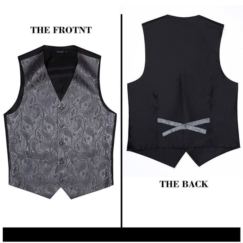 Black Paisley Vest Black Vest Mens Formal Hisdern Men's Grey