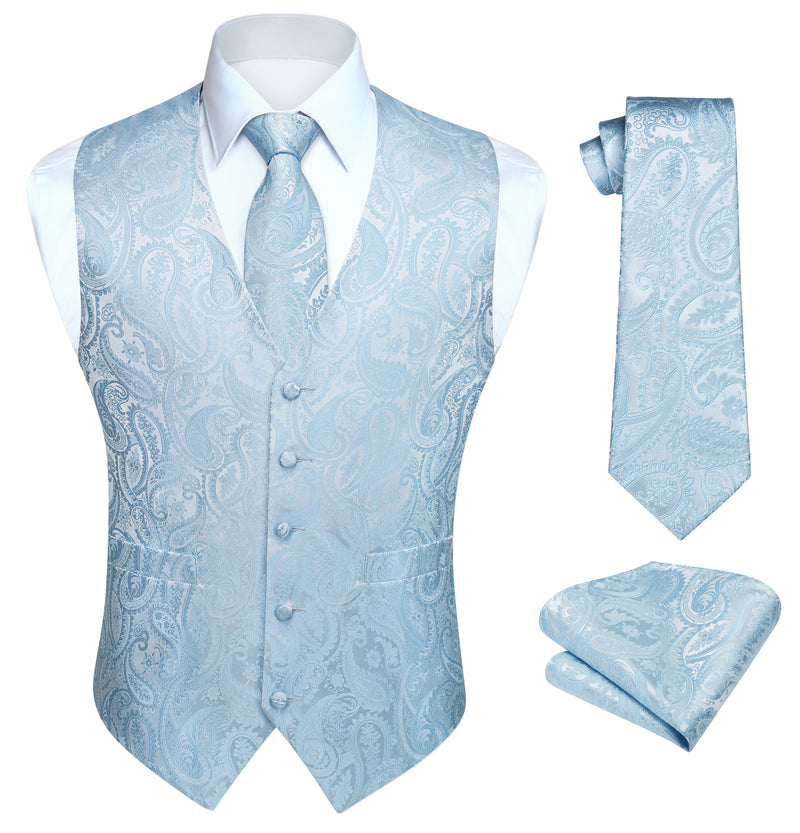 Paisley Floral 3pc Suit Vest Set - C-BLUE 