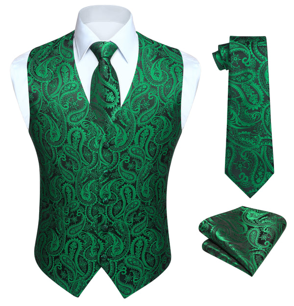 Paisley Floral 3pc Suit Vest Set - GREEN/N3 