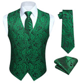 Paisley Vest Tie Handkerchief Set - GREEN