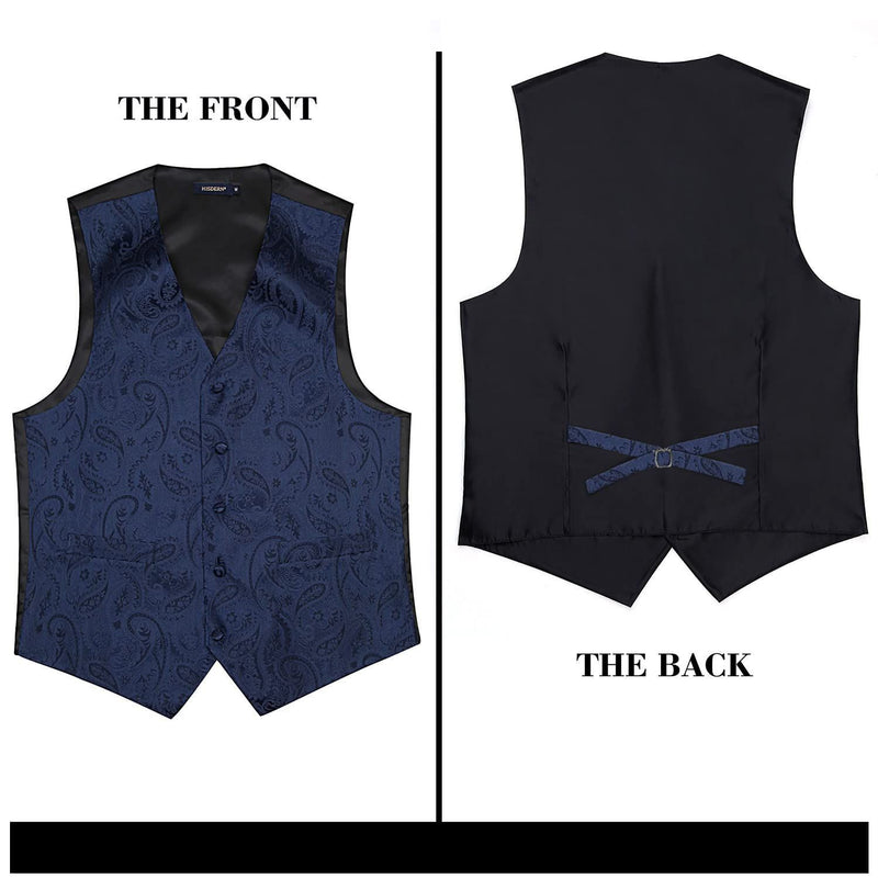 Paisley Suit Vest Tie Handkerchief Set - 01-NAVY BLUE