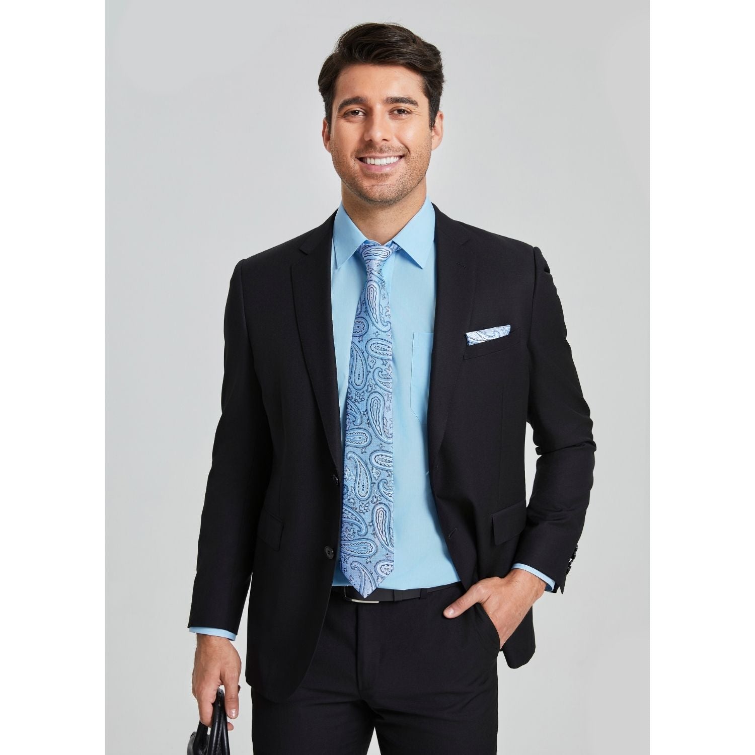 Hisdern Wrinkle-resistant Light Blue Dress Shirt and Paisley Tie