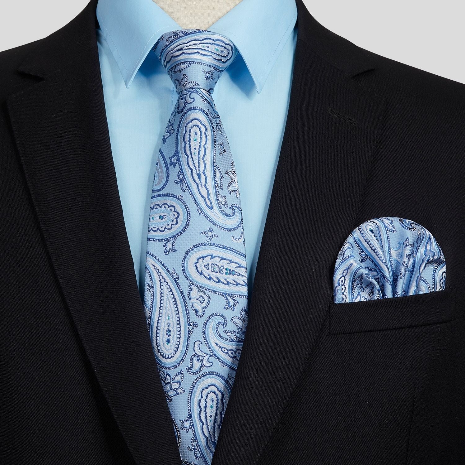 Hisdern Wrinkle-resistant Light Blue Dress Shirt and Paisley Tie