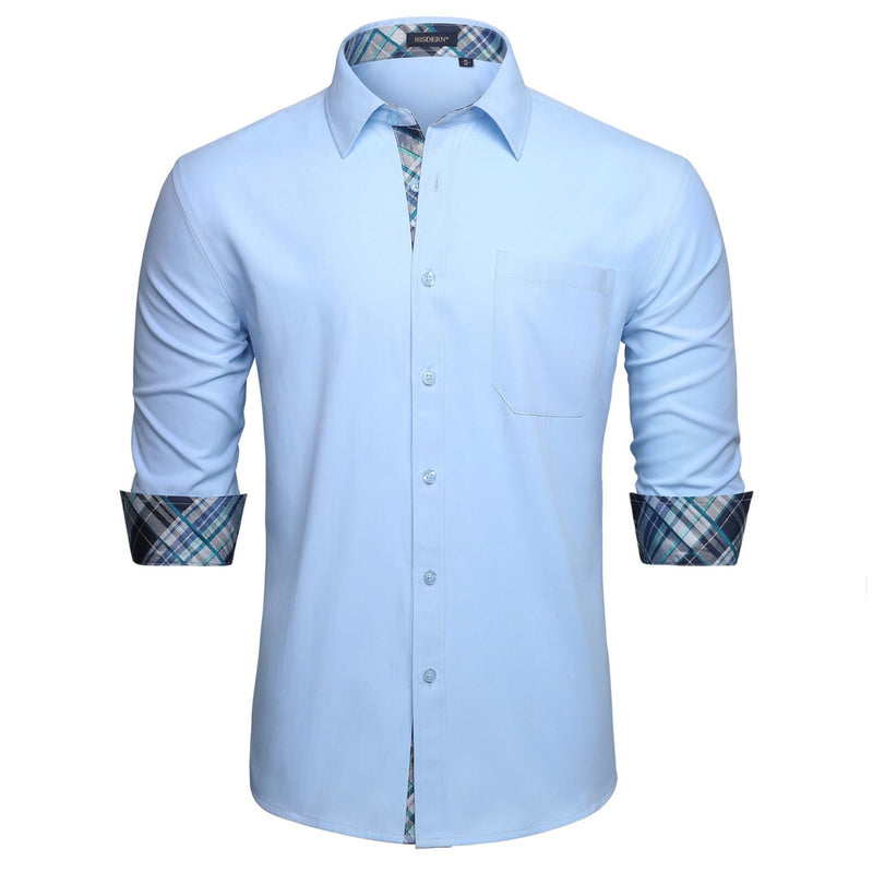 Men's Dress Shirt with Pocket - 10-BLUE