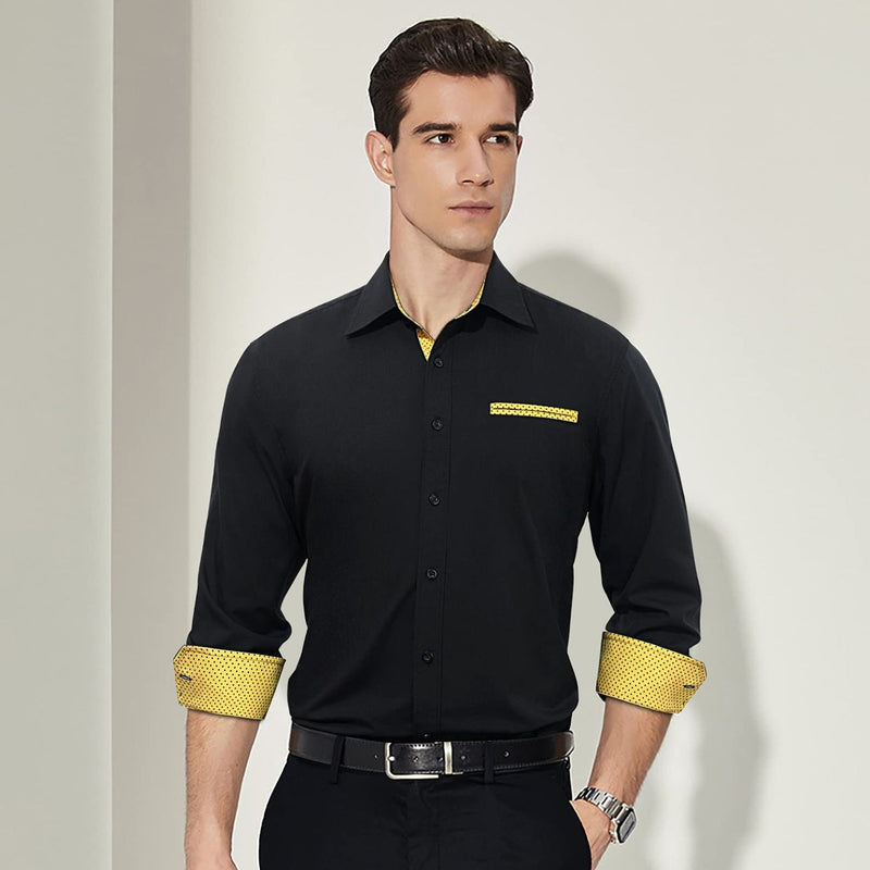 Casual Formal Shirt with Pocket - A-BLACK/YELLOW
