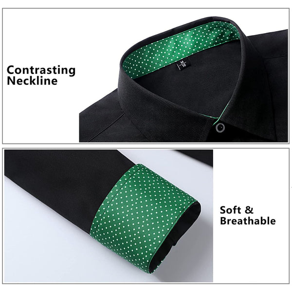 Men's Dress Shirt with Pocket - A-BLACK/GREEN