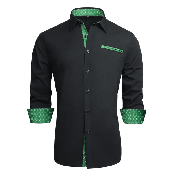 Men's Dress Shirt with Pocket - A-BLACK/GREEN