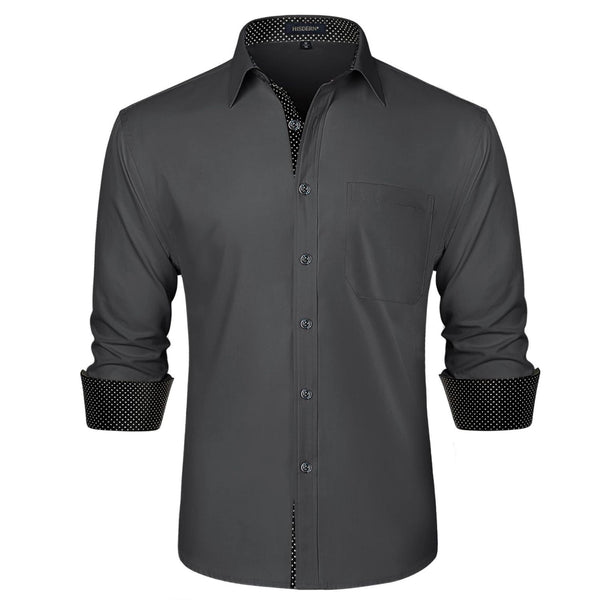 Men's Dress Shirt with Pocket - GREY-1