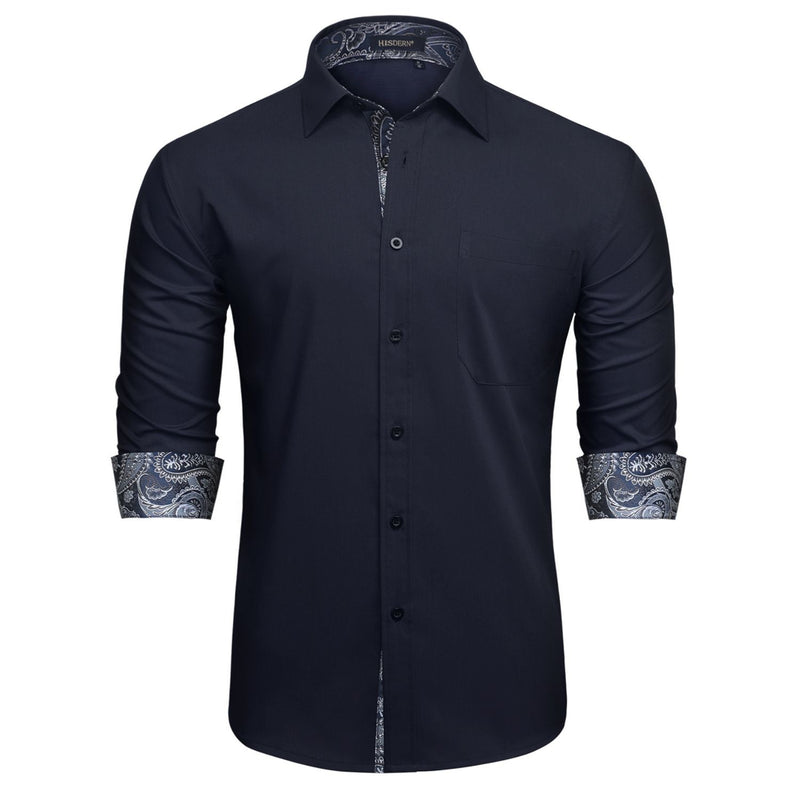 Men's Dress Shirt with Pocket - 16-NAVY BLUE/PAISLEY