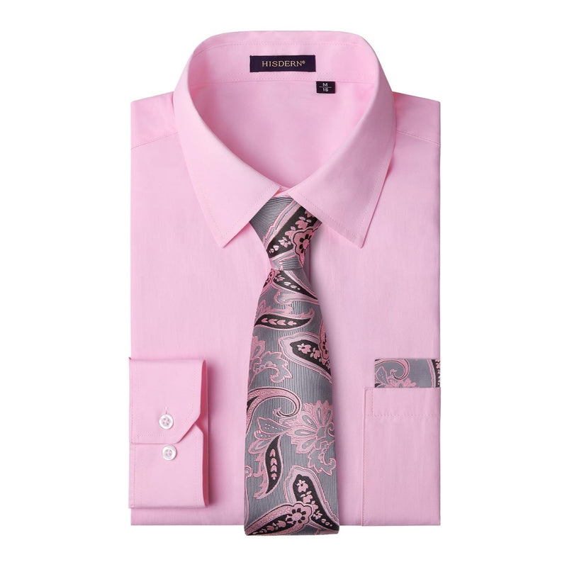 Men's Shirt with Tie Handkerchief Set - PINK/PINK TIE