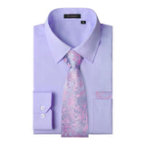 Men's Shirt with Tie Handkerchief Set - PURPLE