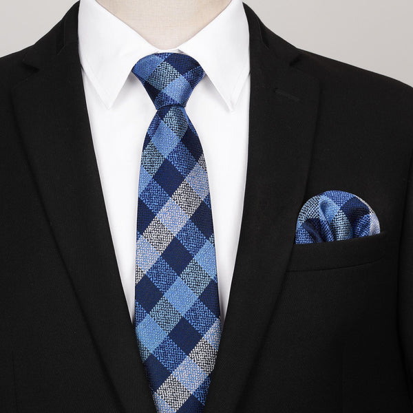 Men's Shirt with Tie Handkerchief Set - 02-WHITE/BLUE