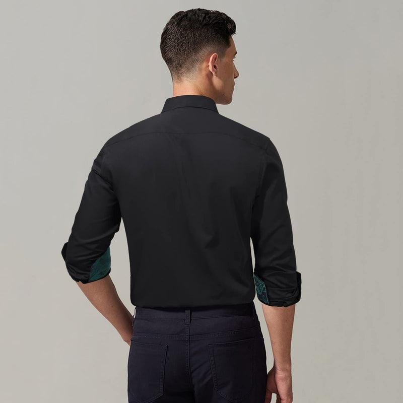 Casual Formal Shirt with Pocket - BLACK/GREEN 01