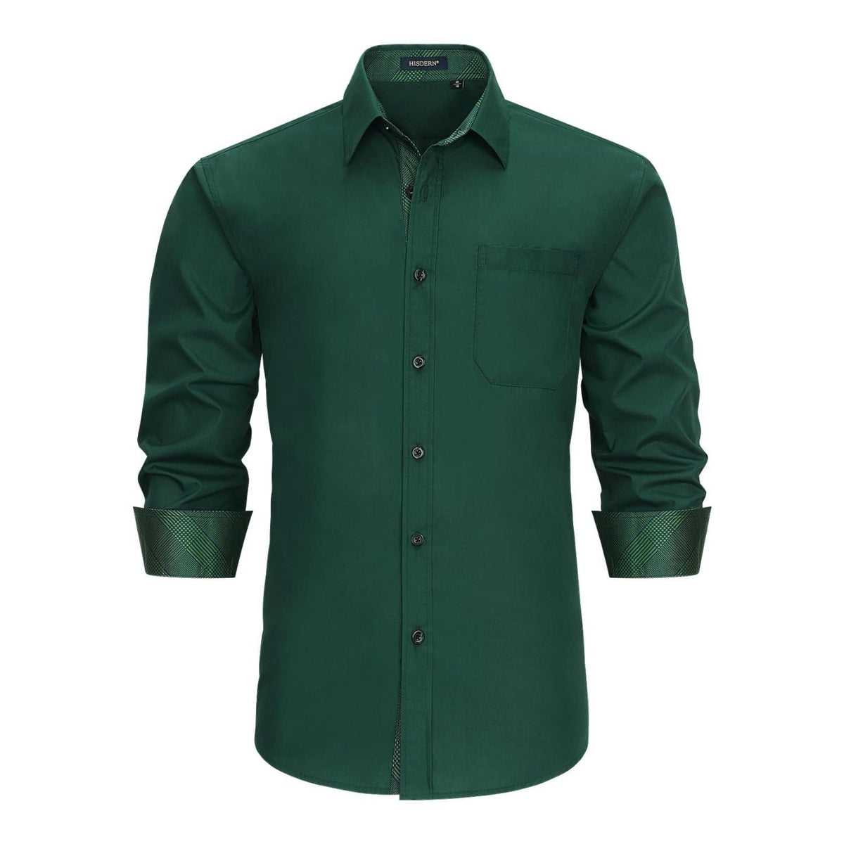 Hisdern Men's Dark Green Splicing Dress Shirt For Office Wear XL