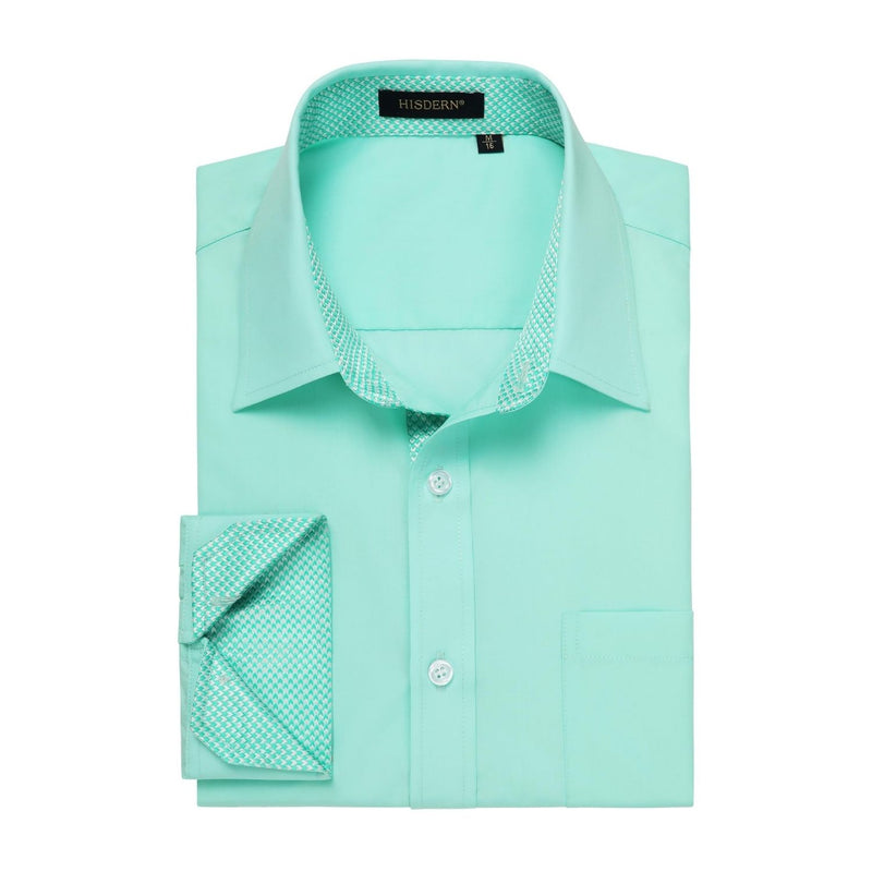 Men's Patchwork Dress Shirt with Pocket - MINT GREEN