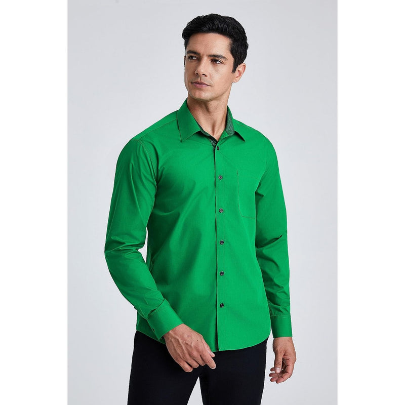 Men's Patchwork Dress Shirt with Pocket - HUNTER GREEN