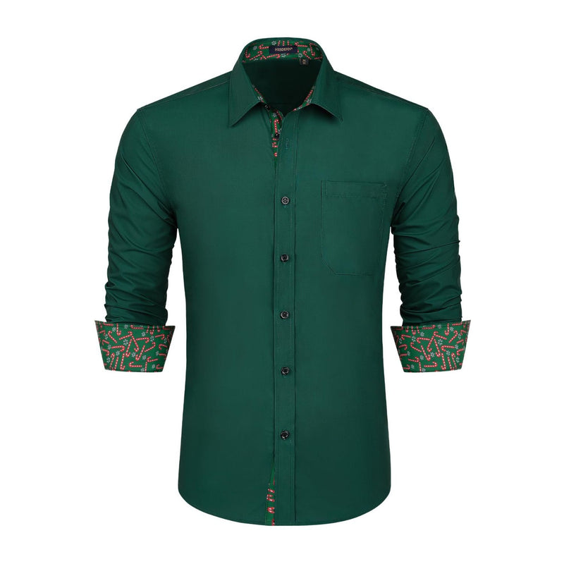 Men's Dress Shirt with Pocket - GREEN/CHRISTMAS