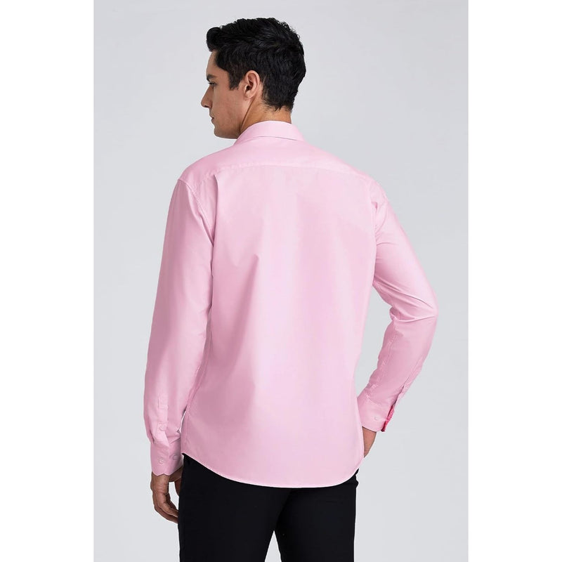 Men's Patchwork Dress Shirt with Pocket - PINK/HOT PINK