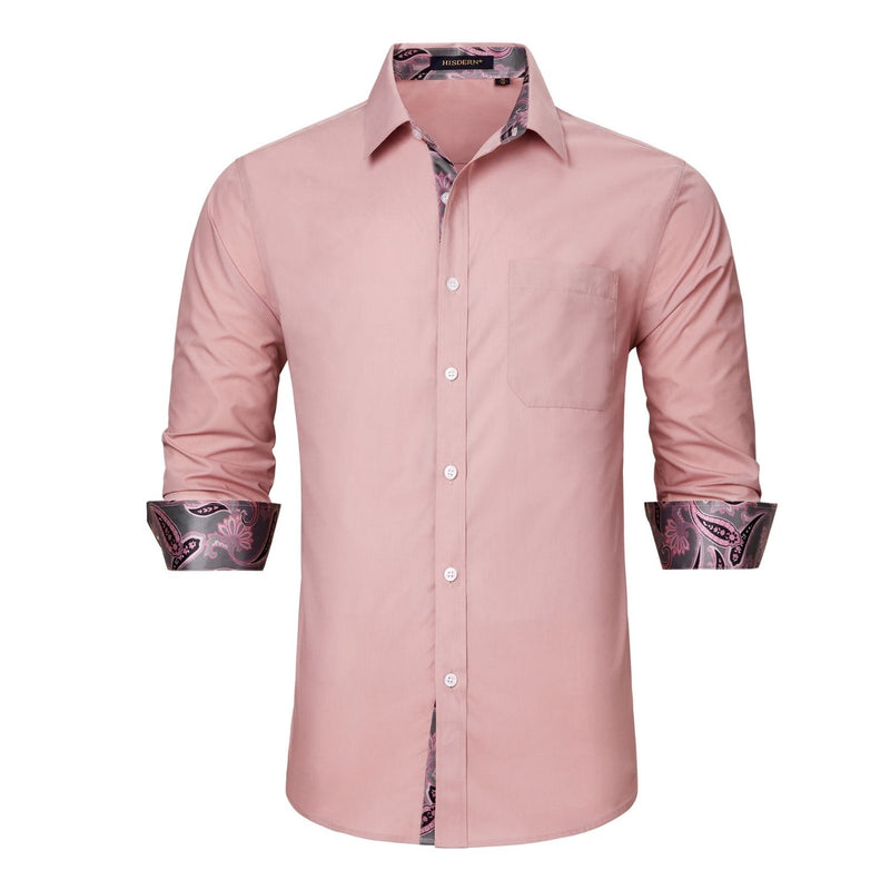 Men's Patchwork Dress Shirt with Pocket - DUSTY PINK/PAISLEY