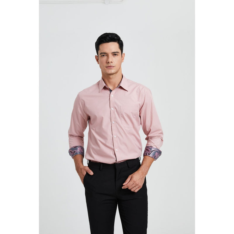 Men's Patchwork Dress Shirt with Pocket - DUSTY PINK/PAISLEY