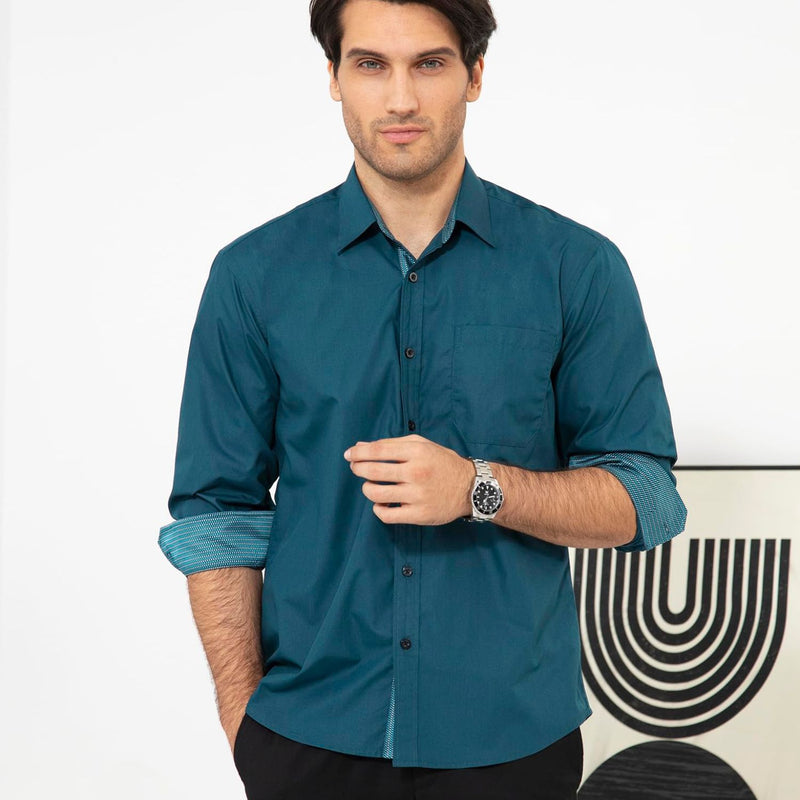 Casual Formal Shirt with Pocket - TEAL