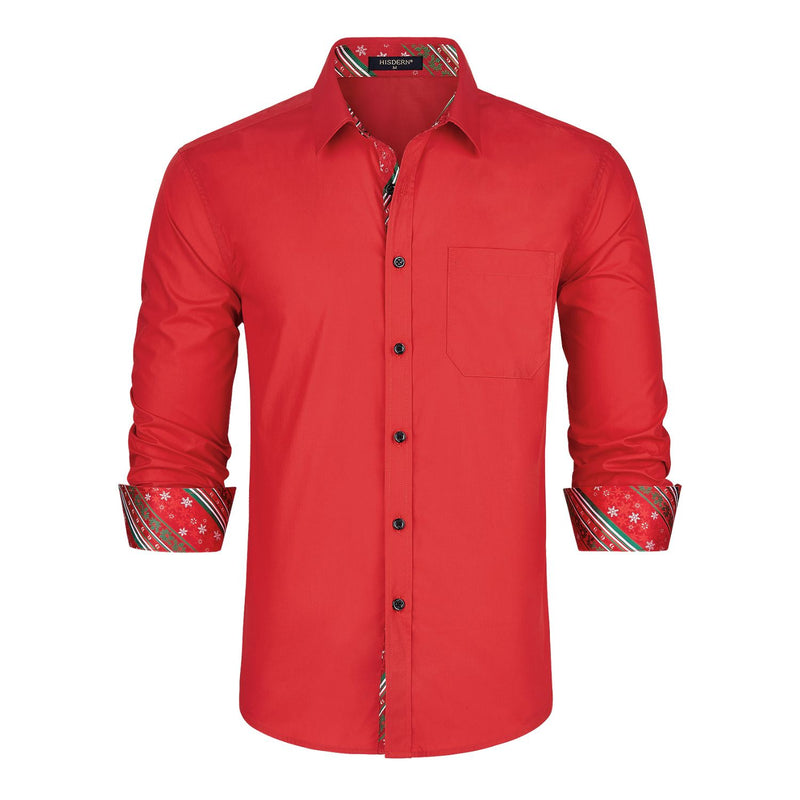 Men's Dress Shirt with Pocket - RED/CHRISTMAS