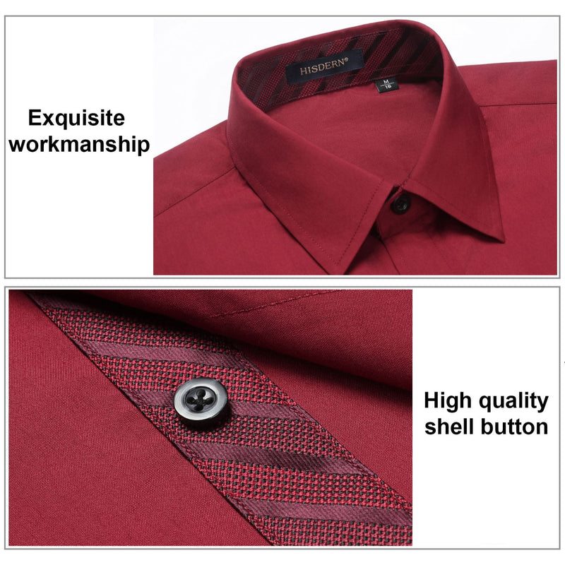 Men's Dress Shirt with Pocket - BURGUNDY/STRIPED