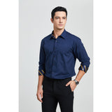 Men's Patchwork Dress Shirt with Pocket - NAVY BLUE/STRIPED