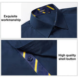 Men's Patchwork Dress Shirt with Pocket - NAVY BLUE/STRIPED