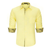 Men's Patchwork Dress Shirt with Pocket - LIGHT YELLOW/PAISLEY