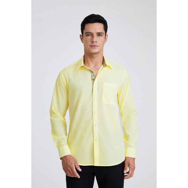 Men's Patchwork Dress Shirt with Pocket - LIGHT YELLOW/PAISLEY