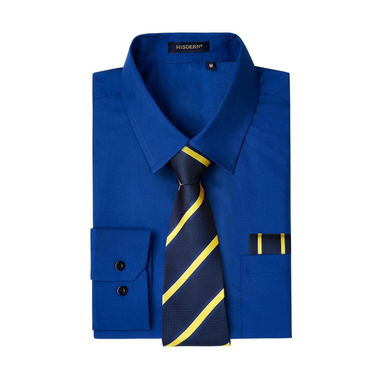 Hisdern Non-iron Royal Blue Dress Shirt and Striped Tie
