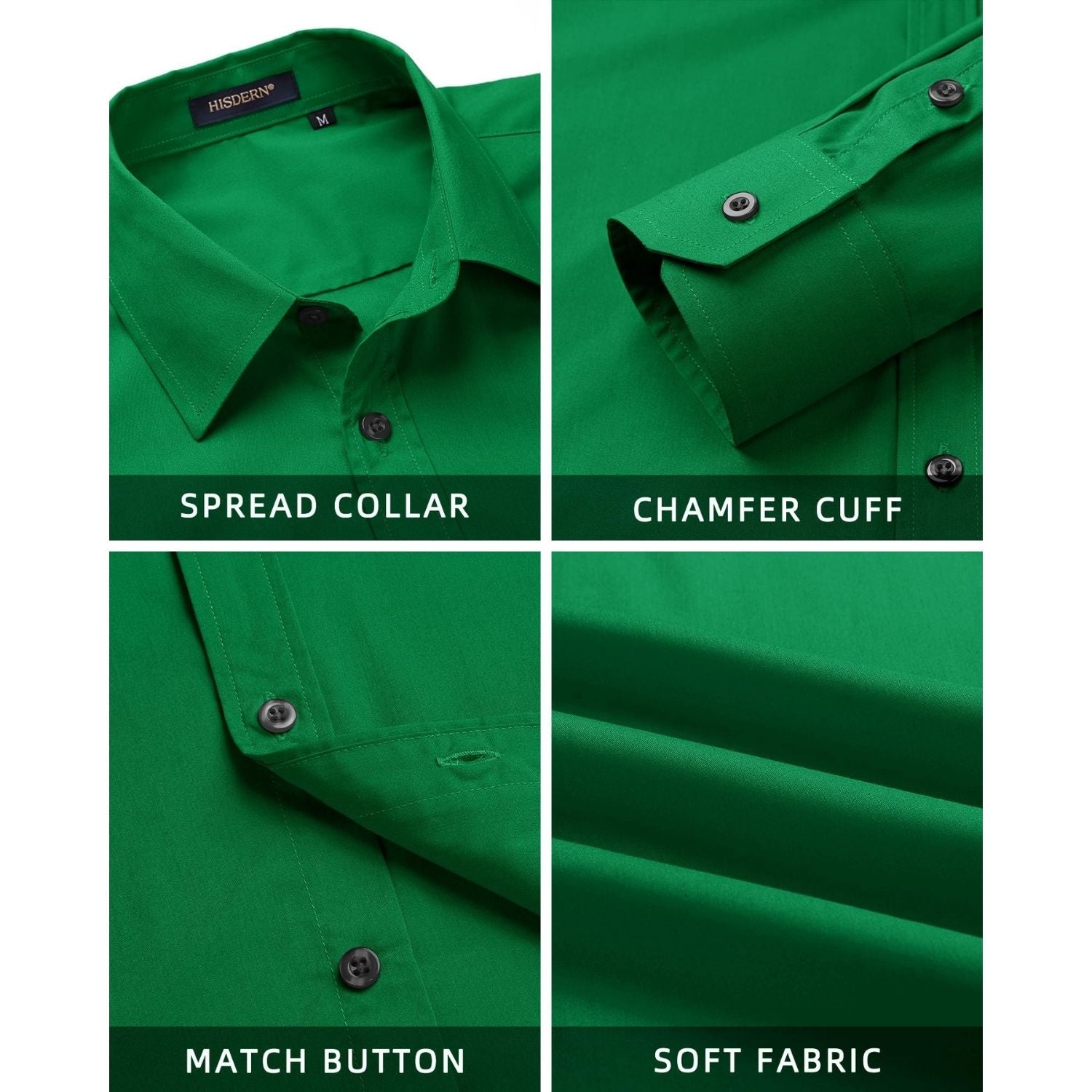 Hisdern Emerald Green Cloud Stretch Dress Shirt for Corporate Workwear