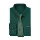 Men's Shirt with Tie Handkerchief Set - GREEN FOREST