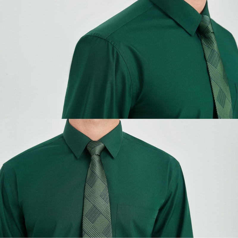 Men's Shirt with Tie Handkerchief Set - GREEN FOREST