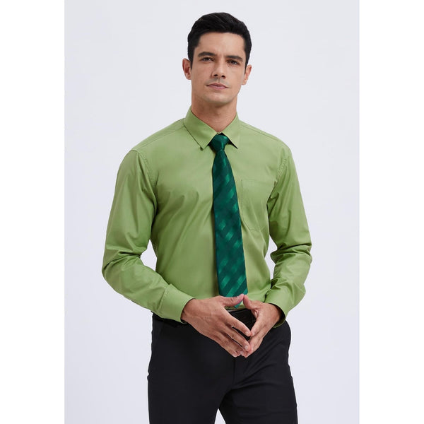 Men's Shirt with Tie Handkerchief Set - GREEN