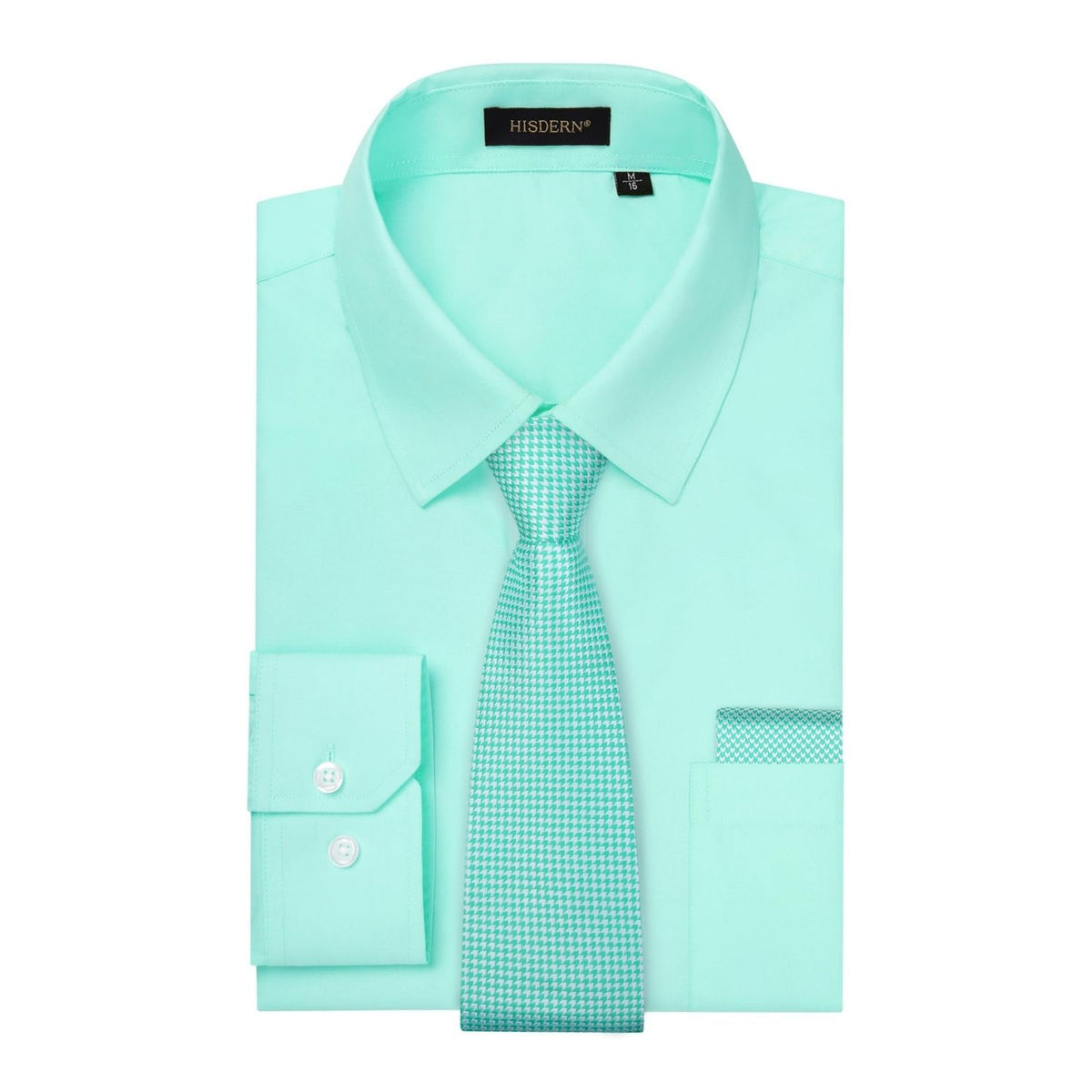 Hisdern Wrinkle-resistant Mint Green Dress Shirt and Matching Houndstooth Tie 4XL Hisdern Wrinkle-resistant Mint Green Dress Shirt and Matching Houndstooth Tie 4XL