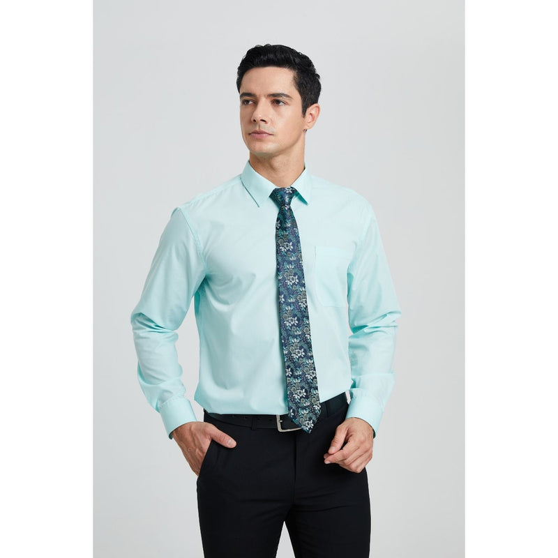 Men's Shirt with Tie Handkerchief Set - 07-AQUA