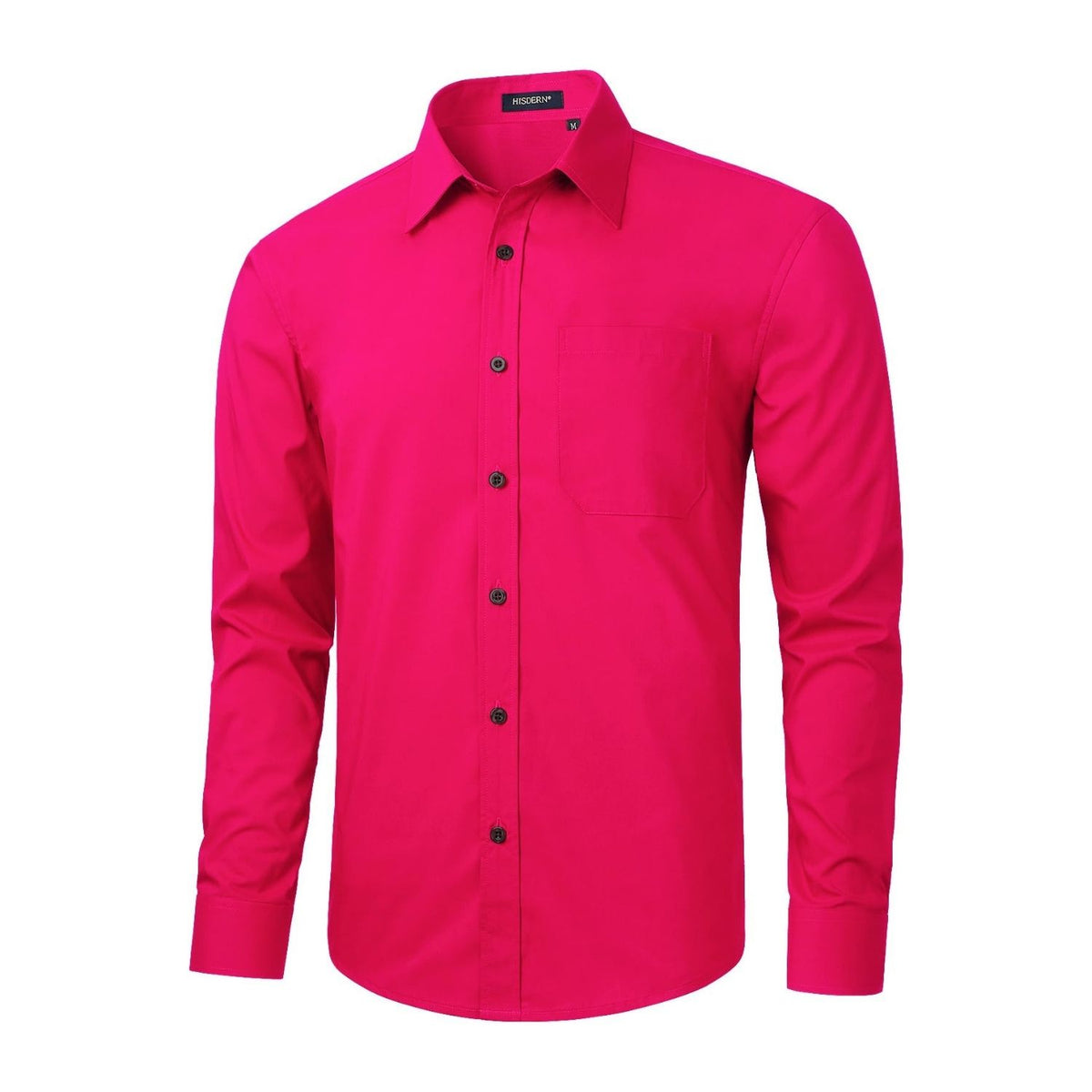Hisdern Men's Hot Pink Shirt Formal Wear Regular Fit with Pocket L