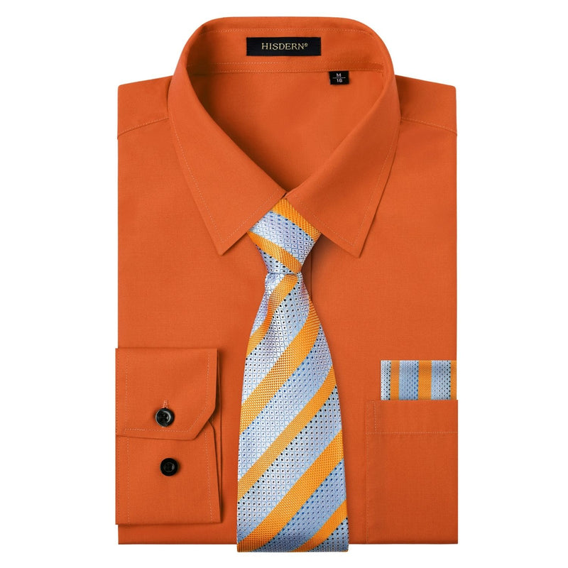 Men's Shirt with Tie Handkerchief Set - 06-ORANGE