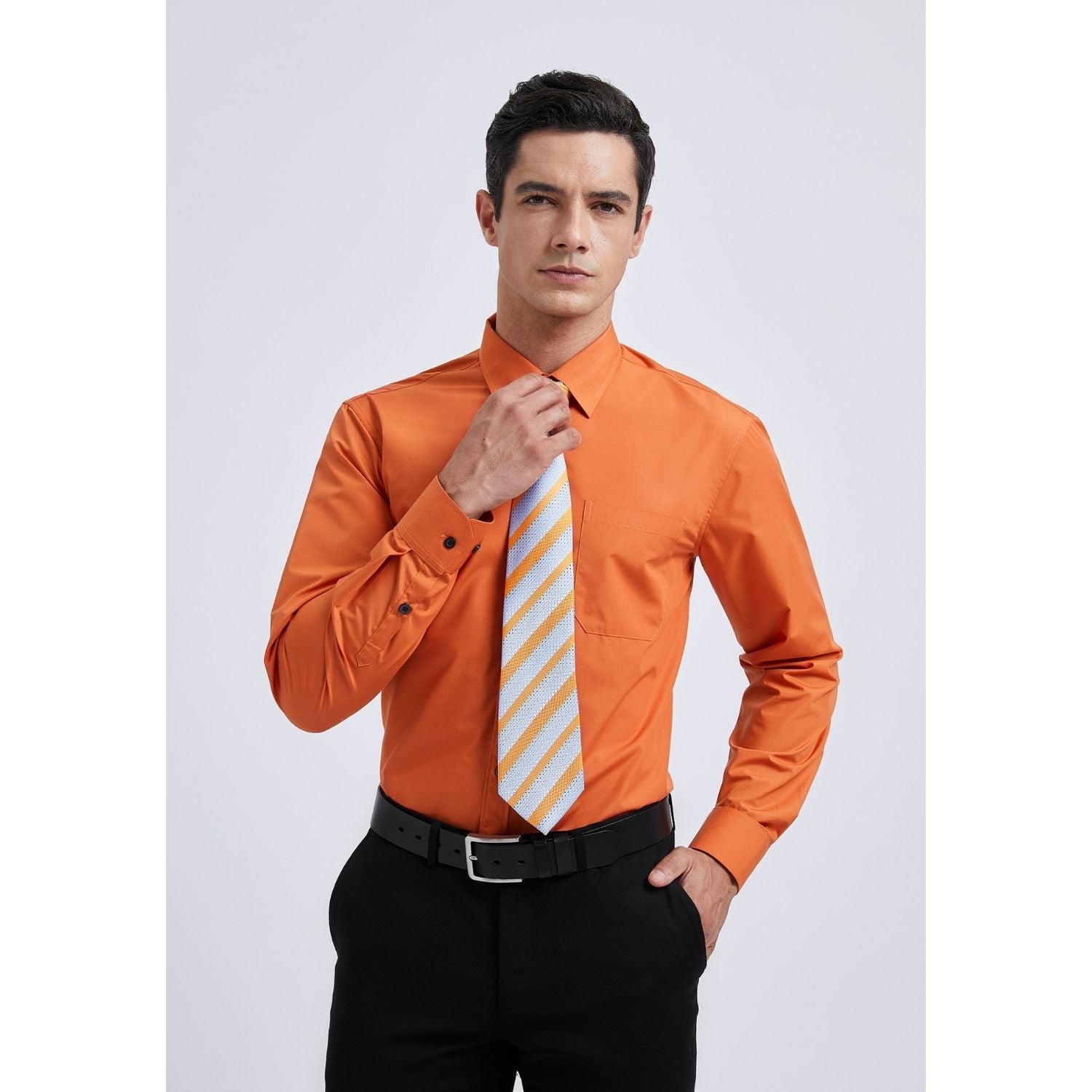 orange tie shirt