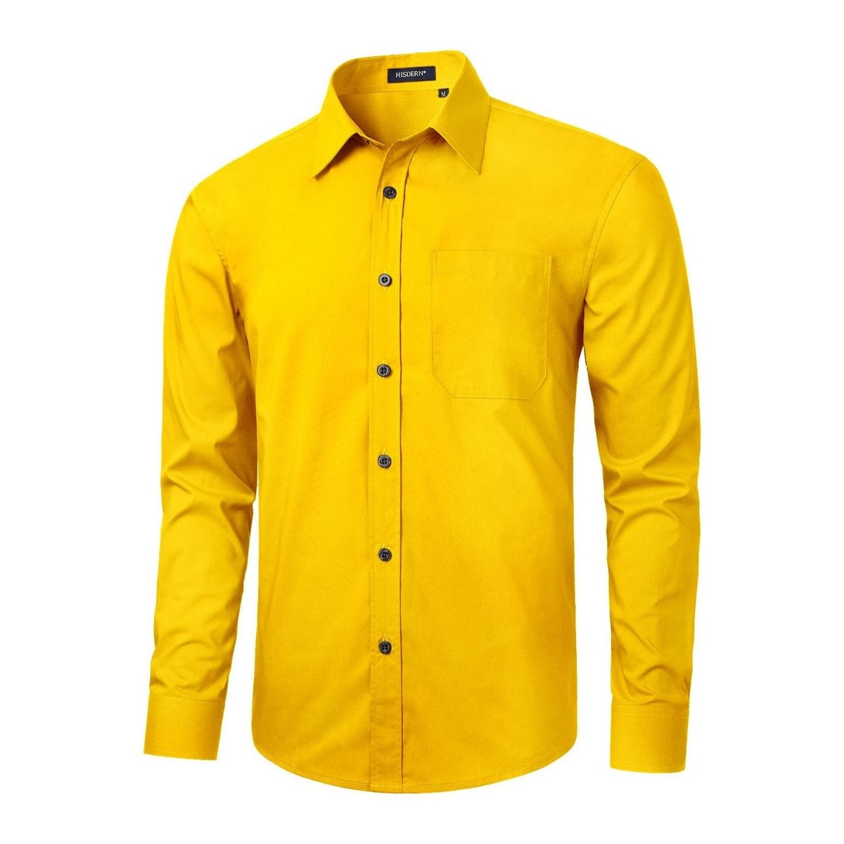 Hisdern Yellow Breathable Slim Fit Dress Shirt for Men Classic Formal Business L