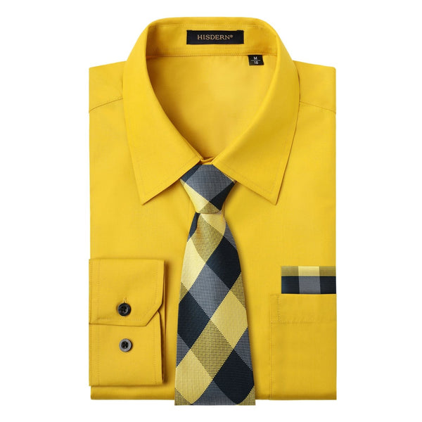 Men's Shirt with Tie Handkerchief Set - 06-YELLOW