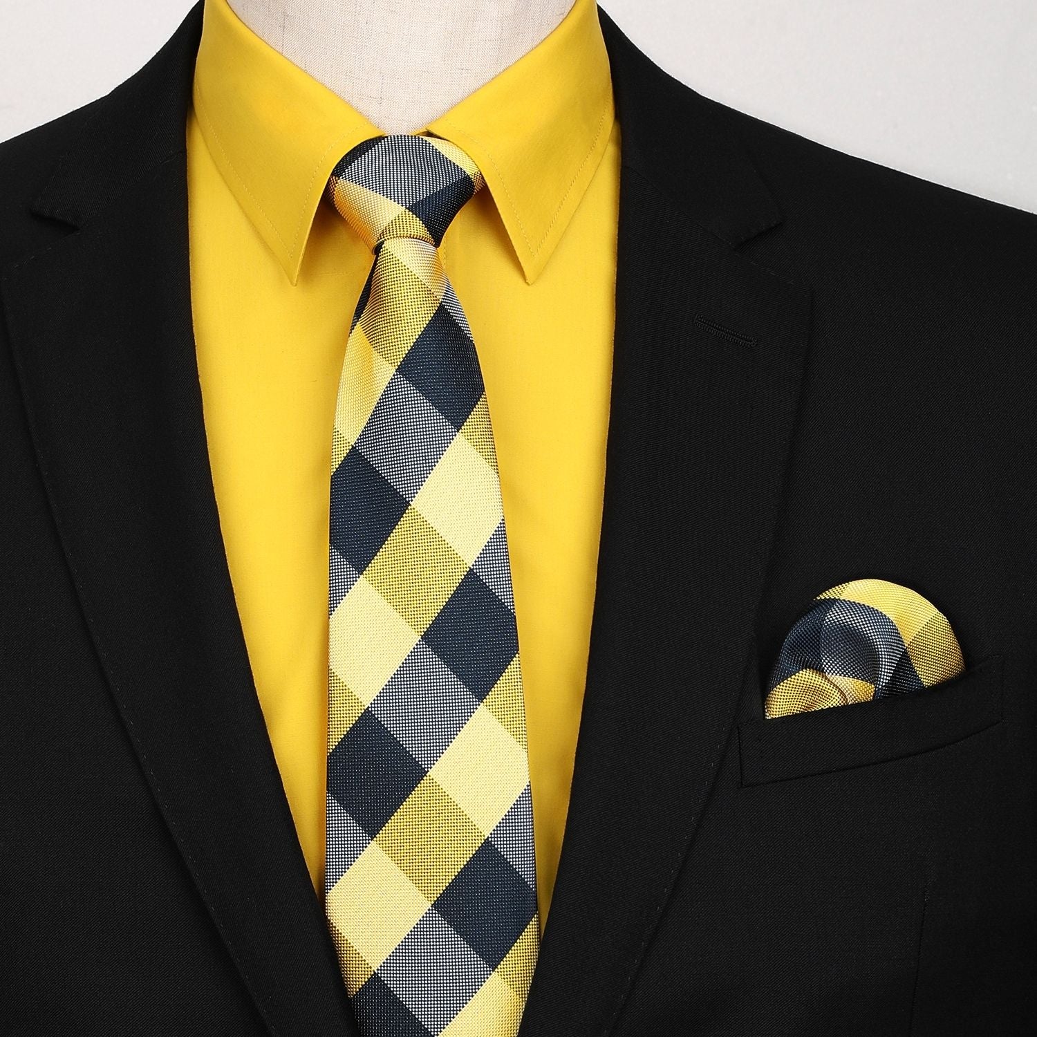 Hisdern Wrinkle-resistant Yellow Dress Shirt and Matching Checked Tie