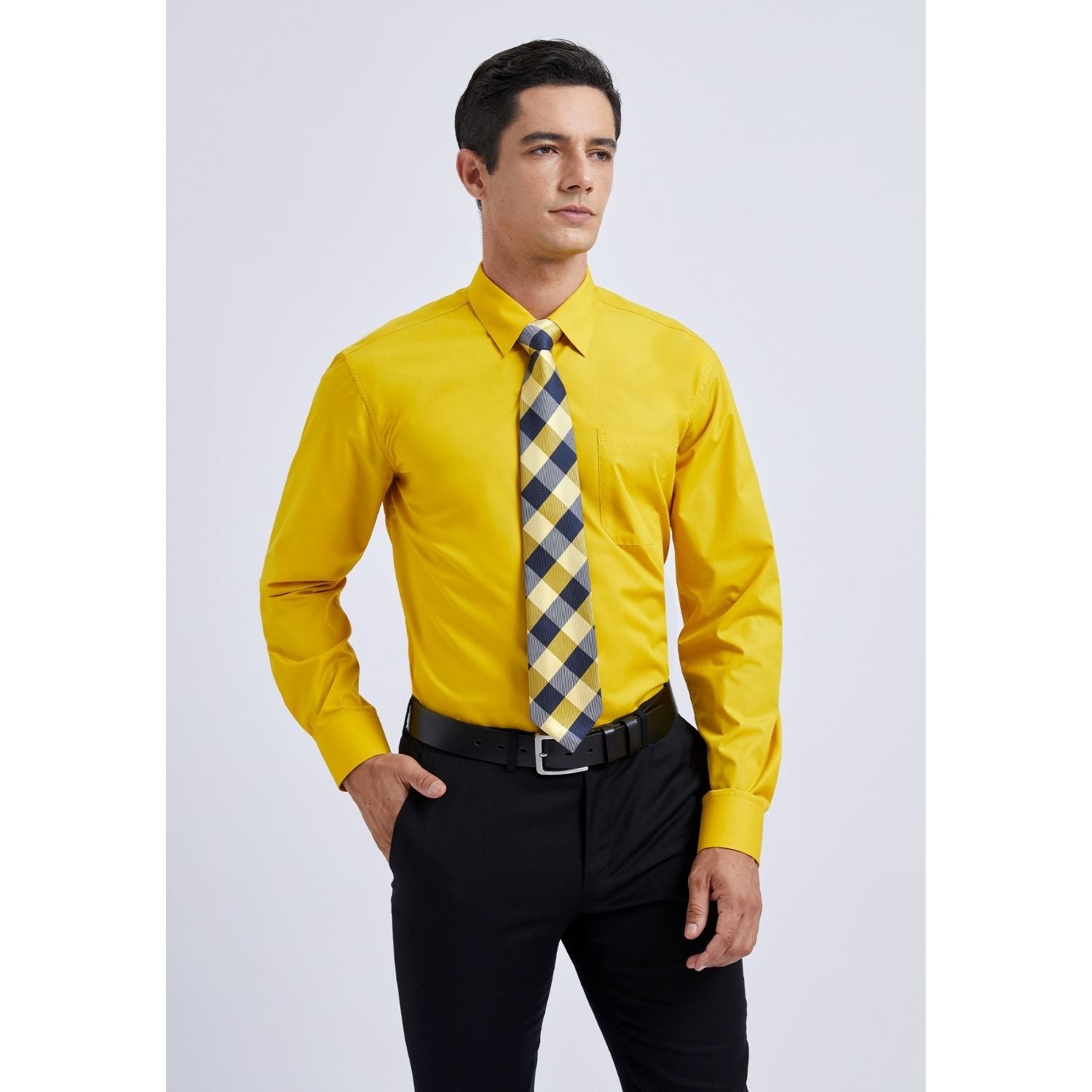 mustard shirt and tie