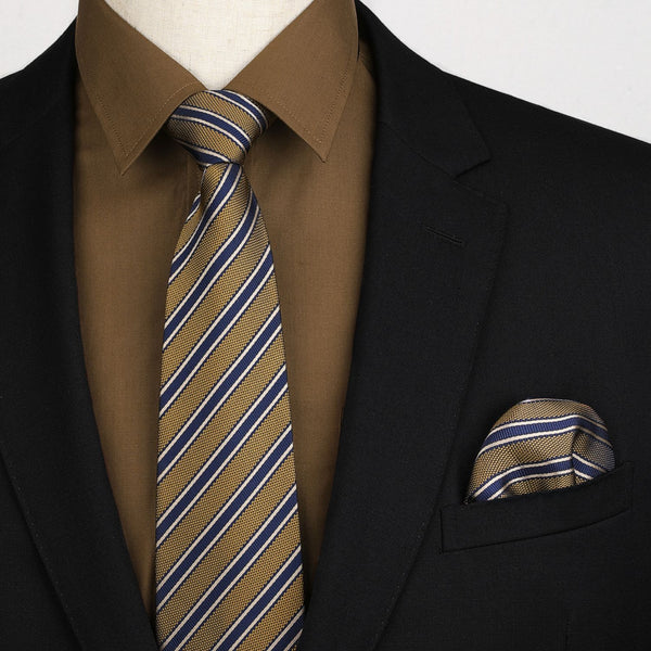 Men's Shirt with Tie Handkerchief Set - BROWN