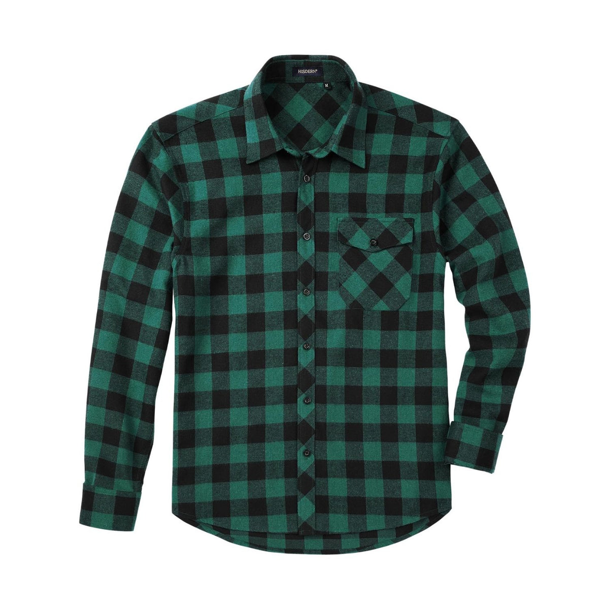 Hisdern Men's Long Sleeve Plaid Shirt Green Casual Button-Up 2XL Hisdern Men's Long Sleeve Plaid Shirt Green Casual Button-Up 2XL