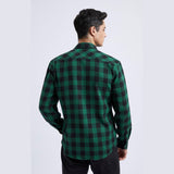 Plaided Men's Flannel Shirt With Pockets - GREEN